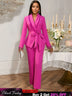AOMEIDRESS Elegant Wedding Party Pantsuit with Tassel Waist Belt Rose / S
