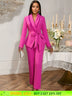 AOMEIDRESS Elegant Wedding Party Pantsuit with Tassel Waist Belt Rose / S