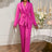 AOMEIDRESS Elegant Wedding Party Pantsuit with Tassel Waist Belt Rose / S