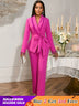 AOMEIDRESS Elegant Wedding Party Pantsuit with Tassel Waist Belt Rose / S