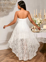 AOMEIDRESS Elegant White A Line Lace Strapless Dress For Bridal Shower