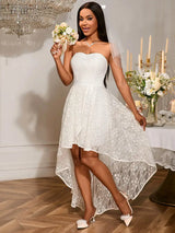 AOMEIDRESS Elegant White A Line Lace Strapless Dress For Bridal Shower