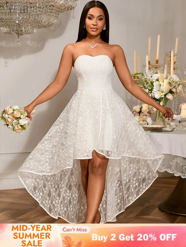 AOMEIDRESS Elegant White A Line Lace Strapless Dress For Bridal Shower White / S