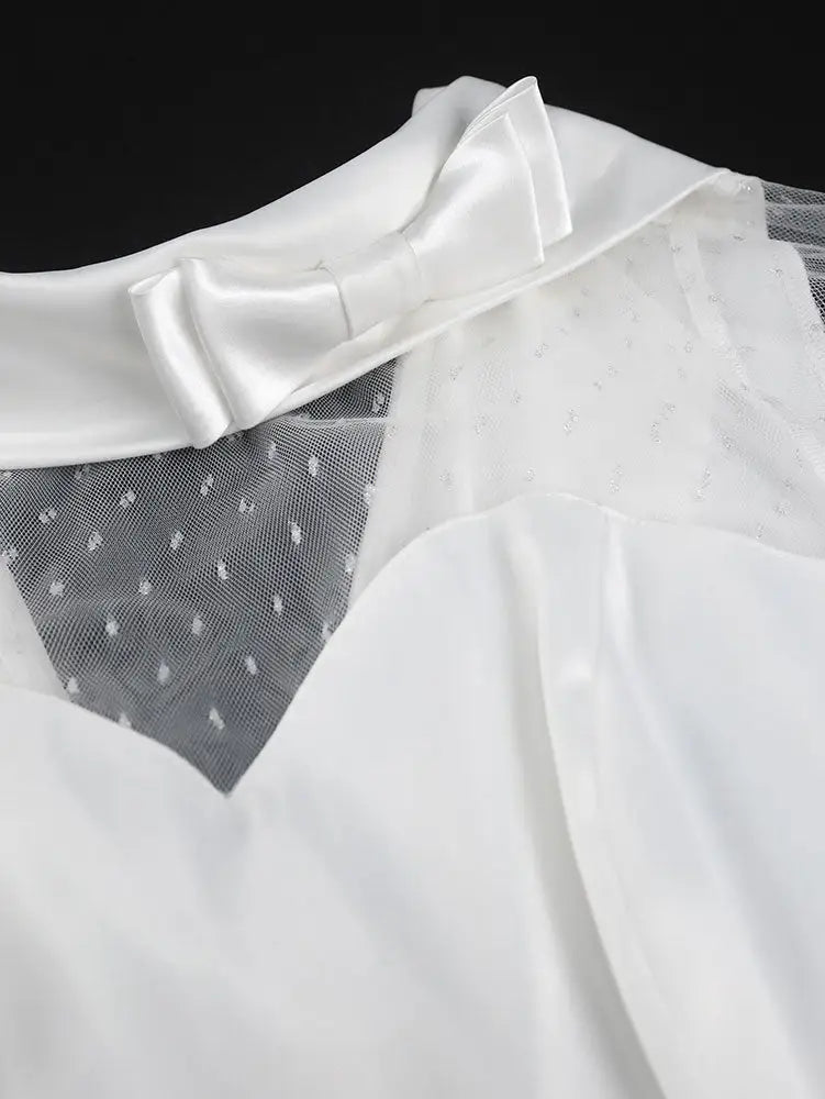 AOMEIDRESS Elegant White A Line Polka Dot Mesh Dress for Bridal Shower