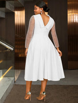 AOMEIDRESS Elegant White A Line Polka Dot Mesh Dress for Bridal Shower