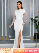 AOMEIDRESS Elegant White Beading Dress 3D Flower For Bridal Shower WT / S