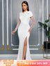 AOMEIDRESS Elegant White Beading Dress 3D Flower For Bridal Shower WT / S