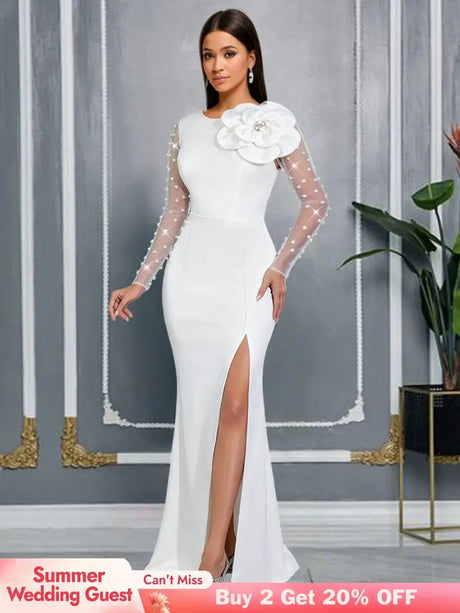 AOMEIDRESS Elegant White Beading Dress 3D Flower For Bridal Shower WT / S