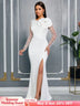 AOMEIDRESS Elegant White Beading Dress 3D Flower For Bridal Shower WT / S