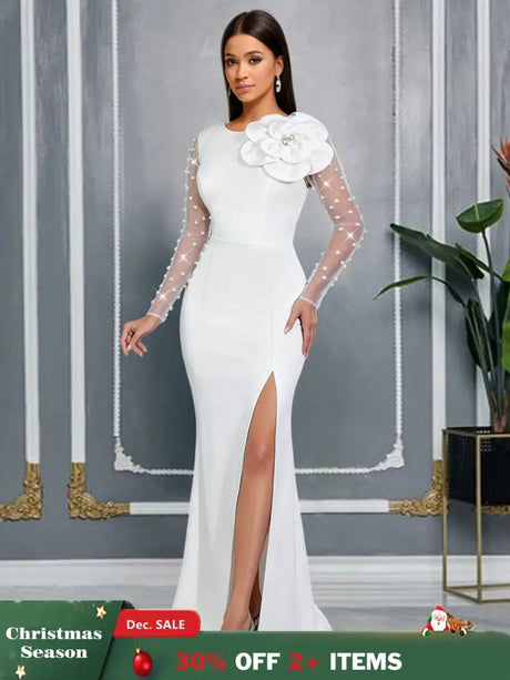 AOMEIDRESS Elegant White Beading Dress 3D Flower For Bridal Shower WT / S