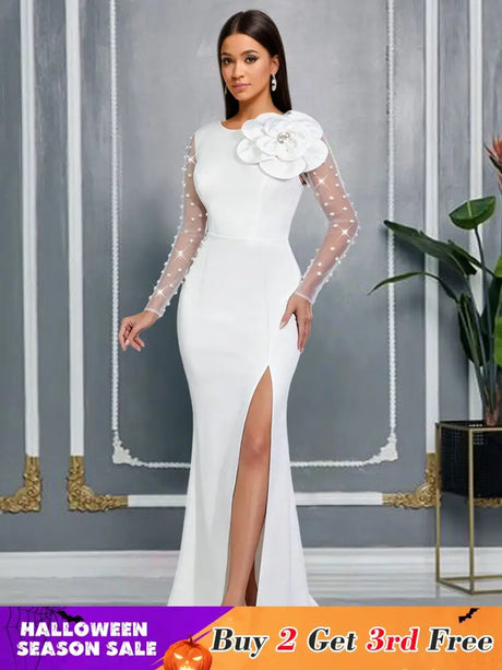 AOMEIDRESS Elegant White Beading Dress 3D Flower For Bridal Shower WT / S