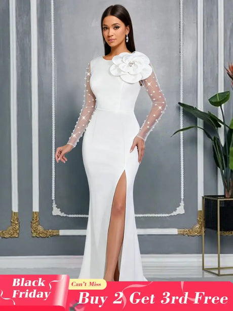 AOMEIDRESS Elegant White Beading Dress 3D Flower For Bridal Shower WT / S