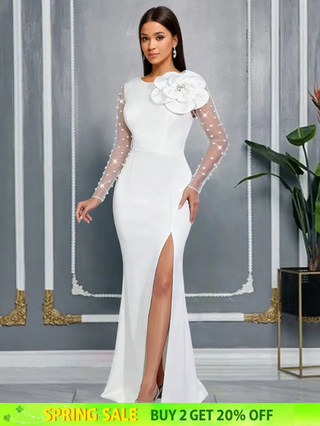 AOMEIDRESS Elegant White Beading Dress 3D Flower For Bridal Shower WT / S