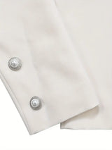 AOMEIDRESS Elegant White Blazer Contrast Trim with Belt Office Wear