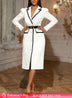 AOMEIDRESS Elegant White Blazer Contrast Trim with Belt Office Wear White / S