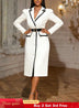 AOMEIDRESS Elegant White Blazer Contrast Trim with Belt Office Wear White / S