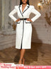 AOMEIDRESS Elegant White Blazer Contrast Trim with Belt Office Wear White / S