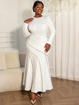 AOMEIDRESS Elegant White Bodycon Dress Colorblock Fishtails Hem Party