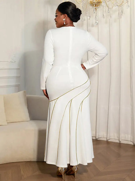 AOMEIDRESS Elegant White Bodycon Dress Colorblock Fishtails Hem Party