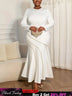 AOMEIDRESS Elegant White Bodycon Dress Colorblock Fishtails Hem Party - White / S