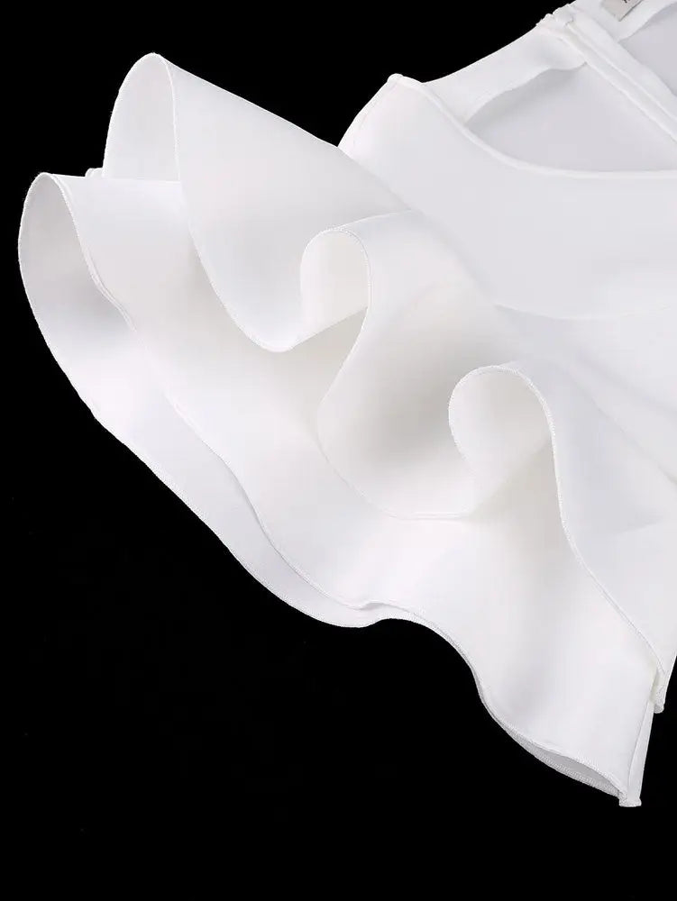 AOMEIDRESS Elegant White Bodycon Dress V Neck Butterfly Sleeve Peplum