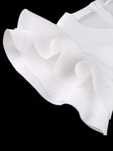 AOMEIDRESS Elegant White Bodycon Dress V Neck Butterfly Sleeve Peplum