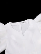 AOMEIDRESS Elegant White Bodycon Dress V Neck Butterfly Sleeve Peplum