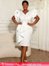 AOMEIDRESS Elegant White Bodycon Dress V Neck Butterfly Sleeve Peplum White / S