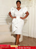 AOMEIDRESS Elegant White Bodycon Dress V Neck Butterfly Sleeve Peplum White / S