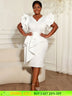 AOMEIDRESS Elegant White Bodycon Dress V Neck Butterfly Sleeve Peplum White / S