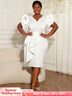 AOMEIDRESS Elegant White Bodycon Dress V Neck Butterfly Sleeve Peplum White / S