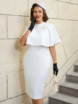 AOMEIDRESS Elegant White Cape Sheath Dress for Easter and Graduation
