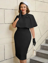 AOMEIDRESS Elegant White Cape Sheath Dress for Easter and Graduation Black / S