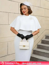 AOMEIDRESS Elegant White Cape Sheath Dress for Easter and Graduation White / S
