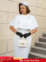 AOMEIDRESS Elegant White Cape Sheath Dress for Easter and Graduation White / S