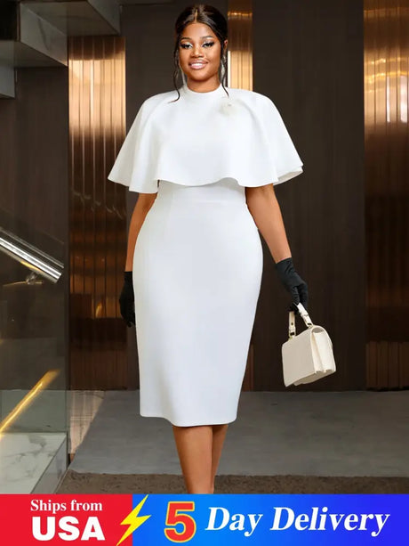 AOMEIDRESS Elegant White Cape Sheath Dresses for Graduation Day White / 0XL