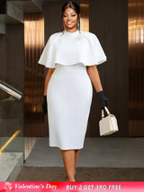 AOMEIDRESS Elegant White Cape Sheath Dresses for Graduation Day White / 0XL