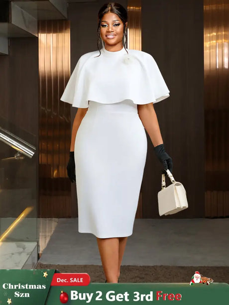 AOMEIDRESS Elegant White Cape Sheath Dresses for Graduation Day White / 0XL