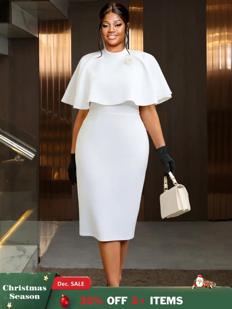 AOMEIDRESS Elegant White Cape Sheath Dresses for Graduation Day White / 0XL