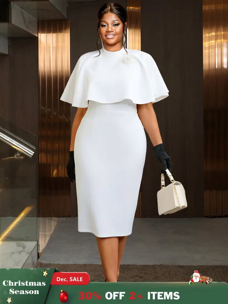 AOMEIDRESS Elegant White Cape Sheath Dresses for Graduation Day White / 0XL