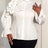 AOMEIDRESS Elegant White Cotton Shirt Button 3D Flower Long Sleeves - White / 0XL