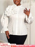 AOMEIDRESS Elegant White Cotton Shirt Button 3D Flower Long Sleeves - White / 0XL