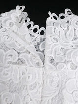 AOMEIDRESS Elegant White Lace Wedding Guest Dress Puff Sleeve O Neck