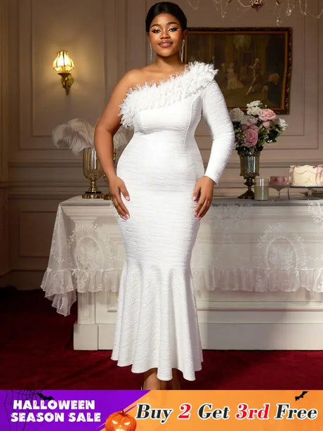 AOMEIDRESS Elegant White One Shoulder Mermaid Dress for Bridal Shower