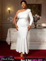 AOMEIDRESS Elegant White One Shoulder Mermaid Dress for Bridal Shower