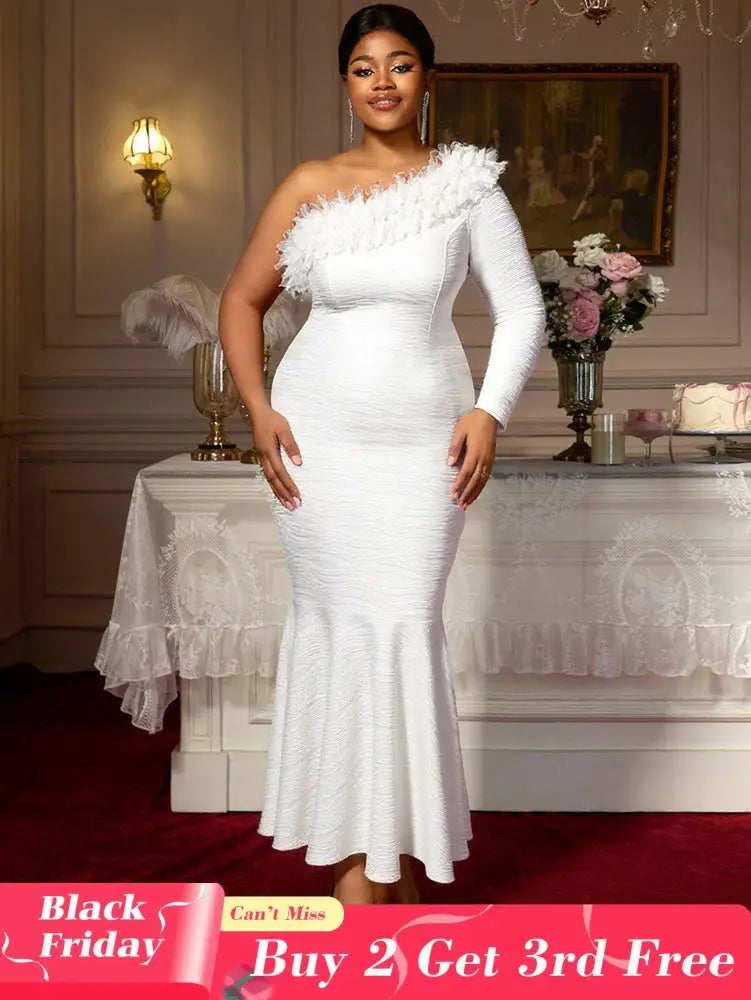 AOMEIDRESS Elegant White One Shoulder Mermaid Dress for Bridal Shower