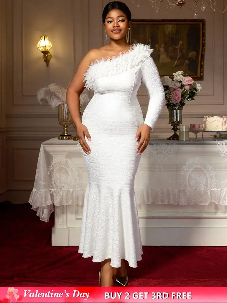 AOMEIDRESS Elegant White One Shoulder Mermaid Dress for Bridal Shower