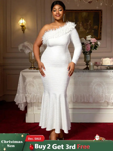 AOMEIDRESS Elegant White One Shoulder Mermaid Dress for Bridal Shower