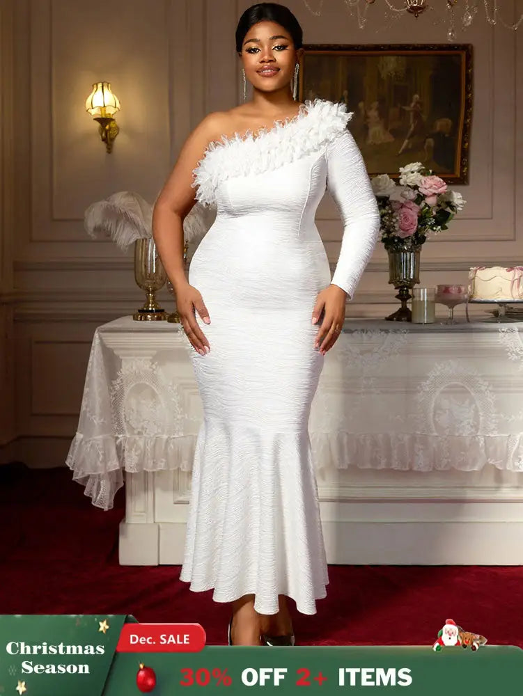 AOMEIDRESS Elegant White One Shoulder Mermaid Dress for Bridal Shower