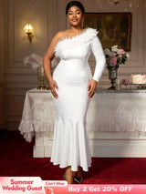 AOMEIDRESS Elegant White One Shoulder Mermaid Dress for Bridal Shower